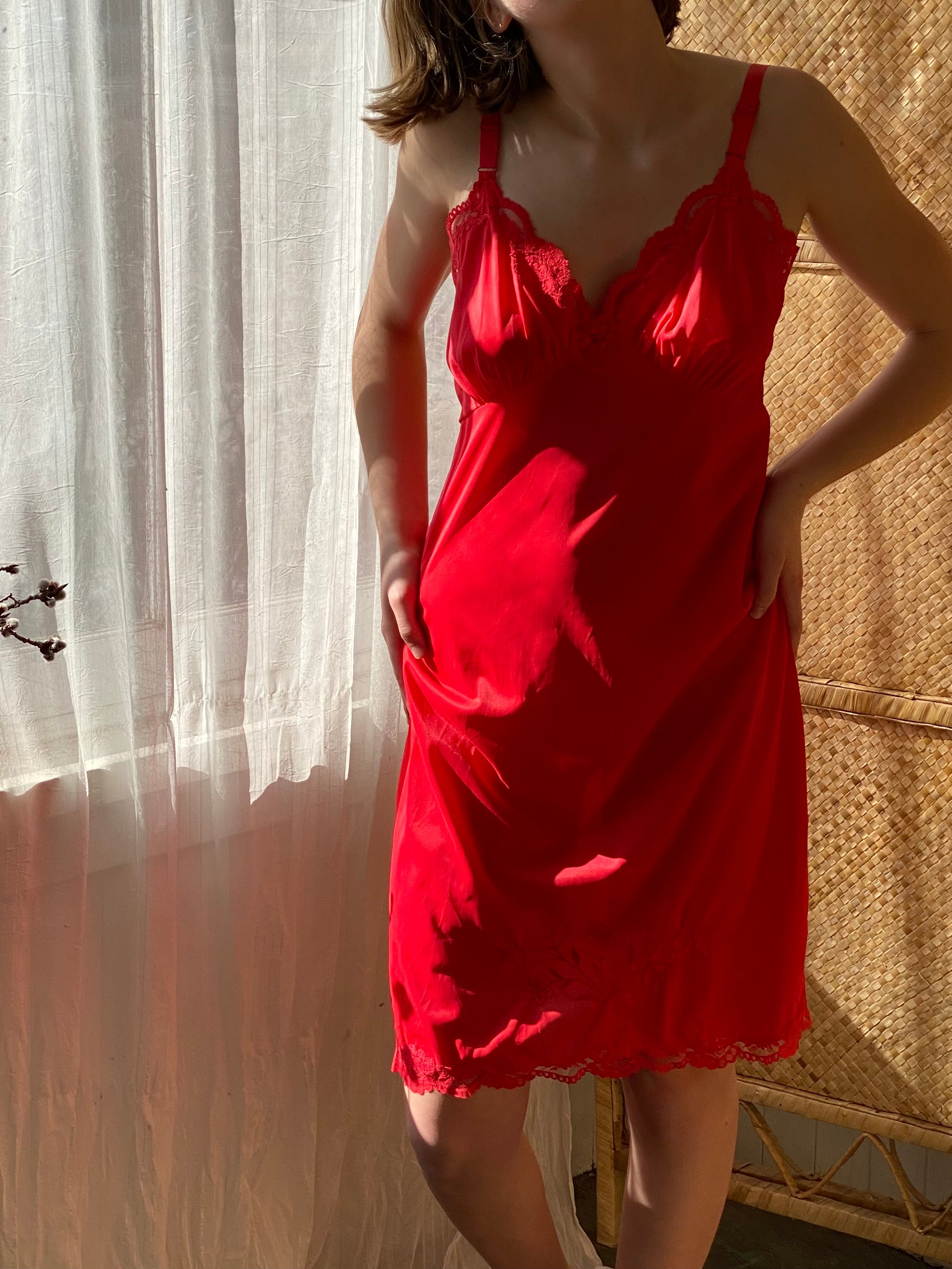 Red Embroidered Slip